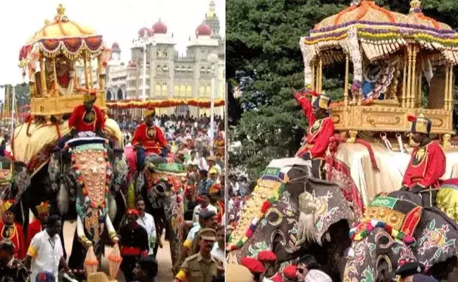 750 కిలోల బరువున్న బంగారు అంబారీని మోసిన అభిమన్యు