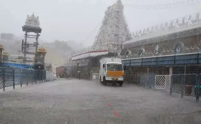 నివర్ ఎఫెక్ట్.. వెంకన్న సన్నిధానంలో వర్షం నివర్ ఎఫెక్ట్.. వెంకన్న సన్నిధానంలో వర్షం