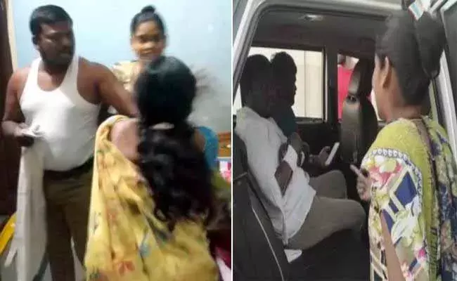 రెండో భార్యతో భర్త.. చితకబాదిన మొదటి భార్య ! రెండో భార్యతో భర్త.. చితకబాదిన మొదటి భార్య !