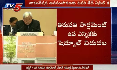 బిగ్ బ్రేకింగ్.. తిరుపతి పార్లమెంట్ ఉప ఎన్నికకు షెడ్యూల్ విడుదల బిగ్ బ్రేకింగ్.. తిరుపతి పార్లమెంట్ ఉప ఎన్నికకు షెడ్యూల్ విడుదల