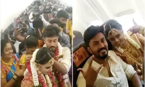 married on airplane: విమానంలో వివాహ వేడుక.. 130 మంది అతిధులు హాజరు married on airplane: విమానంలో వివాహ వేడుక.. 130 మంది అతిధులు హాజరు