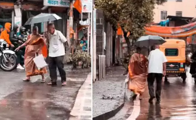 Viral Video: ఒకే గొడుగులో మేమిద్దరం.. మా బంధం భద్రం.. Viral Video: ఒకే గొడుగులో మేమిద్దరం.. మా బంధం భద్రం..