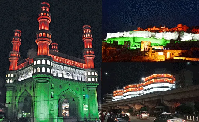 Hyderabad : త్రివర్ణ కాంతులతో వెలిగిపోతున్న హైదరాబాద్.. Hyderabad : త్రివర్ణ కాంతులతో వెలిగిపోతున్న హైదరాబాద్..