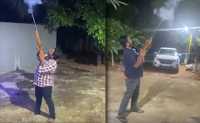 Hyderabad : గన్ఫైరింగ్ చేసి స్టేటస్లో పెట్టిన టీఆర్ఎస్ నాయకులు.. Hyderabad : గన్ఫైరింగ్ చేసి స్టేటస్లో పెట్టిన టీఆర్ఎస్ నాయకులు..