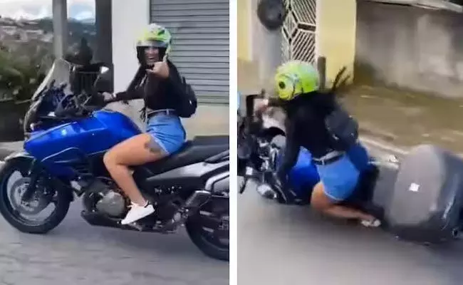 Viral Video: బైక్ నడుపుతూ ఫోజులు కొడుతూ.. అంతలోనే Viral Video: బైక్ నడుపుతూ ఫోజులు కొడుతూ.. అంతలోనే