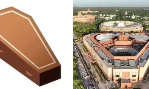 పార్లమెంట్ భవనాన్ని శవపేటికతో పోల్చారు