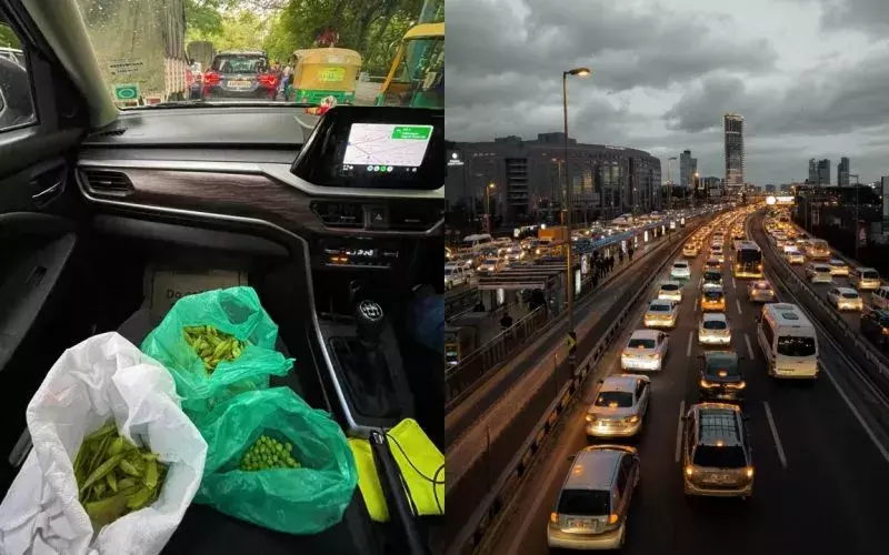 Peak Bengaluru Moment: ట్రాఫిక్ లో కూరగాయలు తరిగిన మహిళ Peak Bengaluru Moment: ట్రాఫిక్ లో కూరగాయలు తరిగిన మహిళ