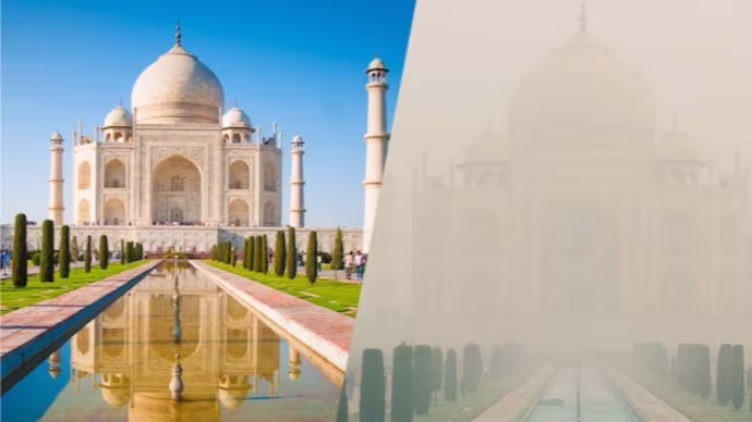 Taj Mahal : తాజ్ ను కమ్మేసిన కాలుష్యం Taj Mahal : తాజ్ ను కమ్మేసిన కాలుష్యం