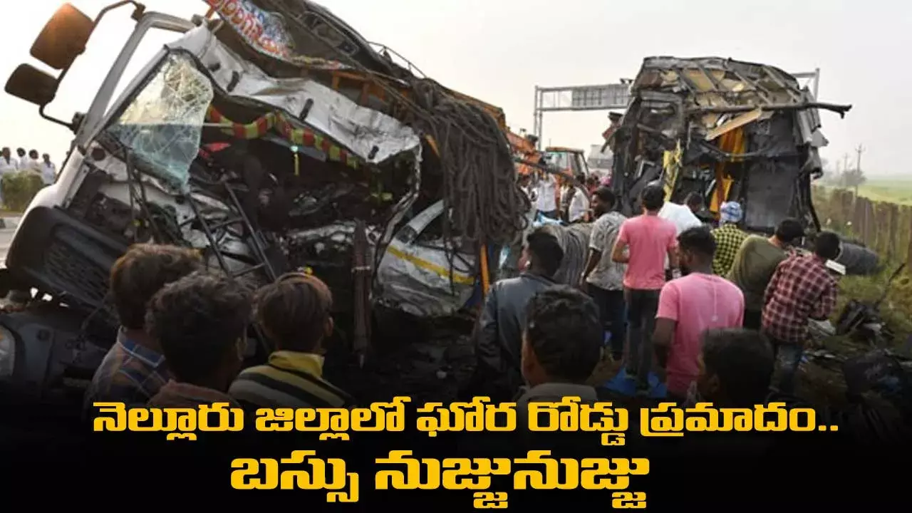 Nellore : నెల్లూరు జిల్లాలో ఘోర రోడ్డు ప్రమాదం.. బస్సు నుజ్జునుజ్జు Nellore : నెల్లూరు జిల్లాలో ఘోర రోడ్డు ప్రమాదం.. బస్సు నుజ్జునుజ్జు