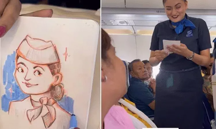 ఎయిర్ హోస్టెస్ చిత్రాన్ని గీసిన ప్రయాణీకుడు..  అది చూసిన ఆమె..