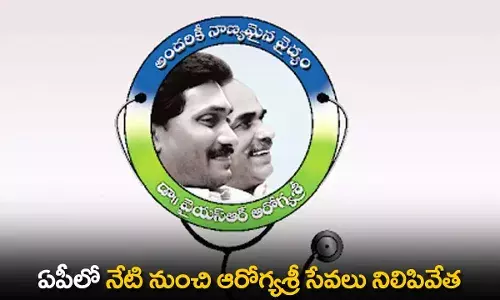 AP : ఏపీలో నేటి నుంచి ఆరోగ్యశ్రీ సేవలు నిలిపివేత AP : ఏపీలో నేటి నుంచి ఆరోగ్యశ్రీ సేవలు నిలిపివేత