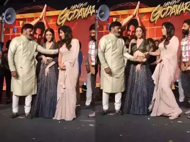 హీరోయిన్ ను స్టేజీపై నెట్టేసిన బాలకృష్ణ