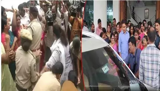 KTR: మహిళా కమిషన్ ముందు హాజరైన కేటీఆర్ KTR: మహిళా కమిషన్ ముందు హాజరైన కేటీఆర్