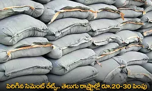Cements Price : పెరిగిన సిమెంట్ రేట్స్.. తెలుగు రాష్ట్రాల్లో రూ.20-30 పెంపు Cements Price : పెరిగిన సిమెంట్ రేట్స్.. తెలుగు రాష్ట్రాల్లో రూ.20-30 పెంపు