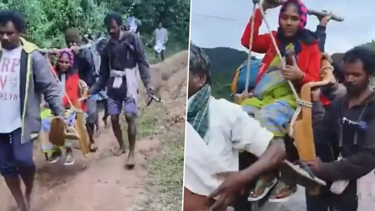 AP : విశాఖలో డోలీలో గర్భిణీని వాగు దాటించిన స్థానికులు