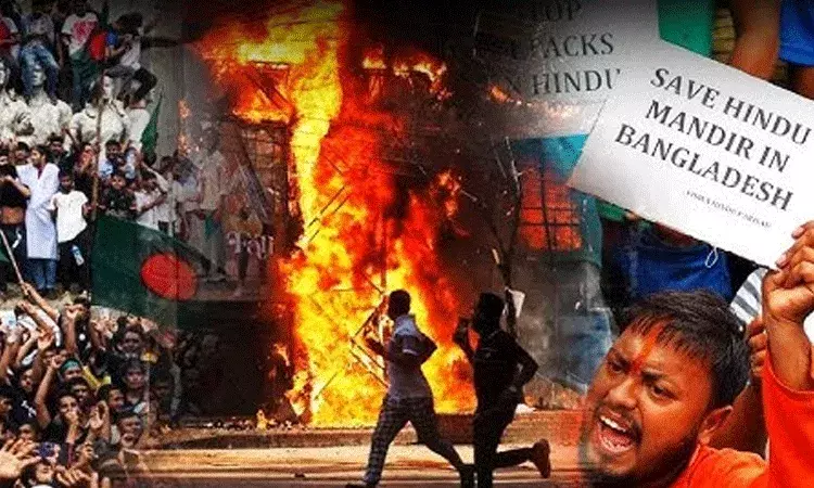 బంగ్లాదేశ్లో మరో హిందూ దేవాలయంపై దాడి.. దేవుని విగ్రహాలు దహనం బంగ్లాదేశ్లో మరో హిందూ దేవాలయంపై దాడి.. దేవుని విగ్రహాలు దహనం