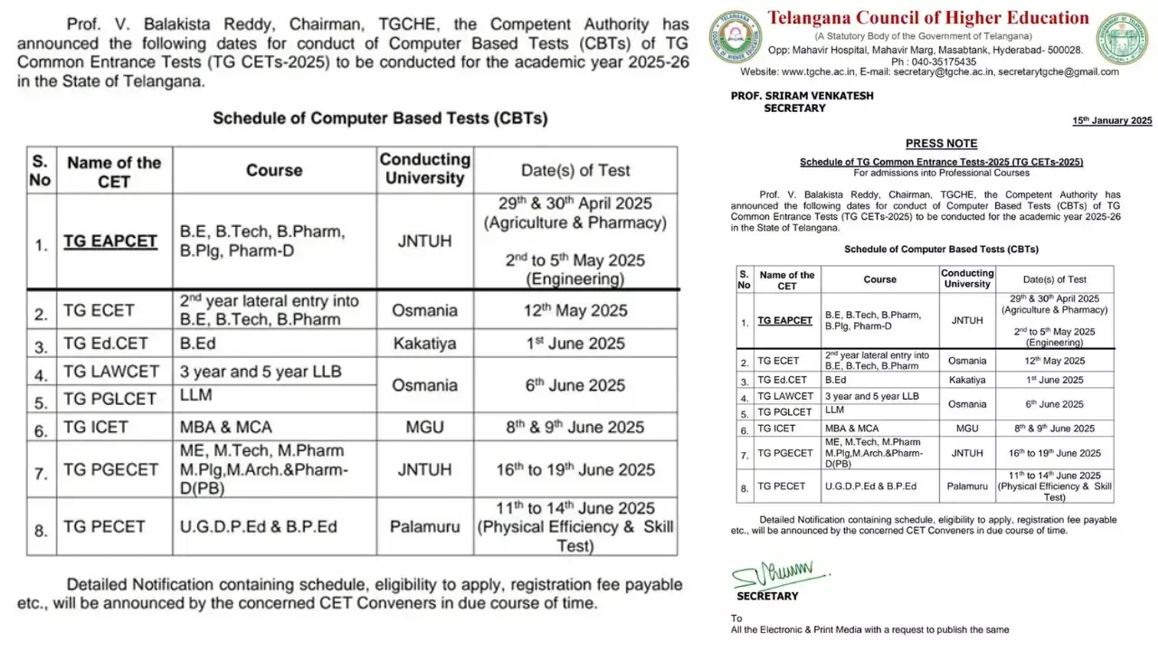TG : తెలంగాణలో ప్రవేశ పరీక్షల షెడ్యూల్‌ విడుదల