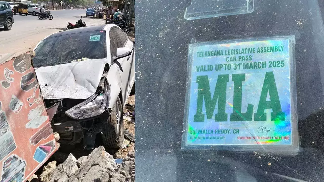 Medchal District : మాజీమంత్రి మల్లారెడ్డి స్టిక్కర్ తో కారు బీభత్సం Medchal District : మాజీమంత్రి మల్లారెడ్డి స్టిక్కర్ తో కారు బీభత్సం