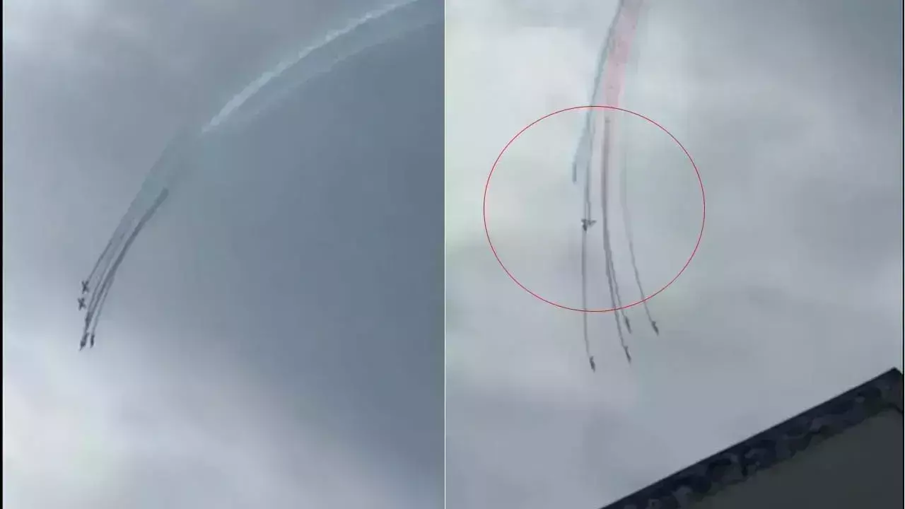 Air Show Accident: ట్రైనింగ్ సందర్భంగా.. గాలిలో ఢీకొట్టిన ఫైటర్ జెట్స్ Air Show Accident: ట్రైనింగ్ సందర్భంగా.. గాలిలో ఢీకొట్టిన ఫైటర్ జెట్స్