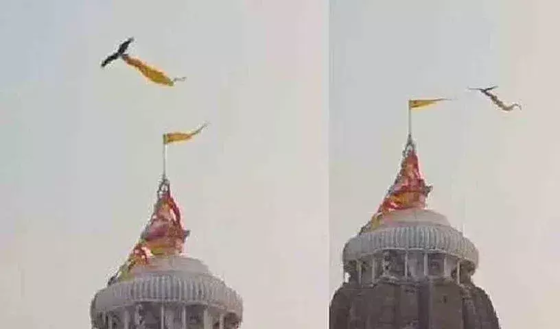 PURI: పూరీ ఆలయంపైన జెండా ఎత్తుకెళ్లిన గద్ద PURI: పూరీ ఆలయంపైన జెండా ఎత్తుకెళ్లిన గద్ద
