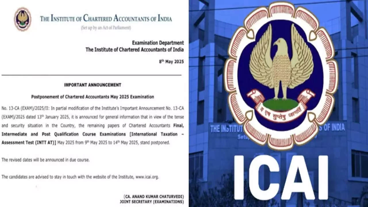 CA Exams Postponed : ఆపరేషన్ సిందూర్ ఎఫెక్ట్ .. సీఏ పరీక్షలు వాయిదా CA Exams Postponed : ఆపరేషన్ సిందూర్ ఎఫెక్ట్ .. సీఏ పరీక్షలు వాయిదా