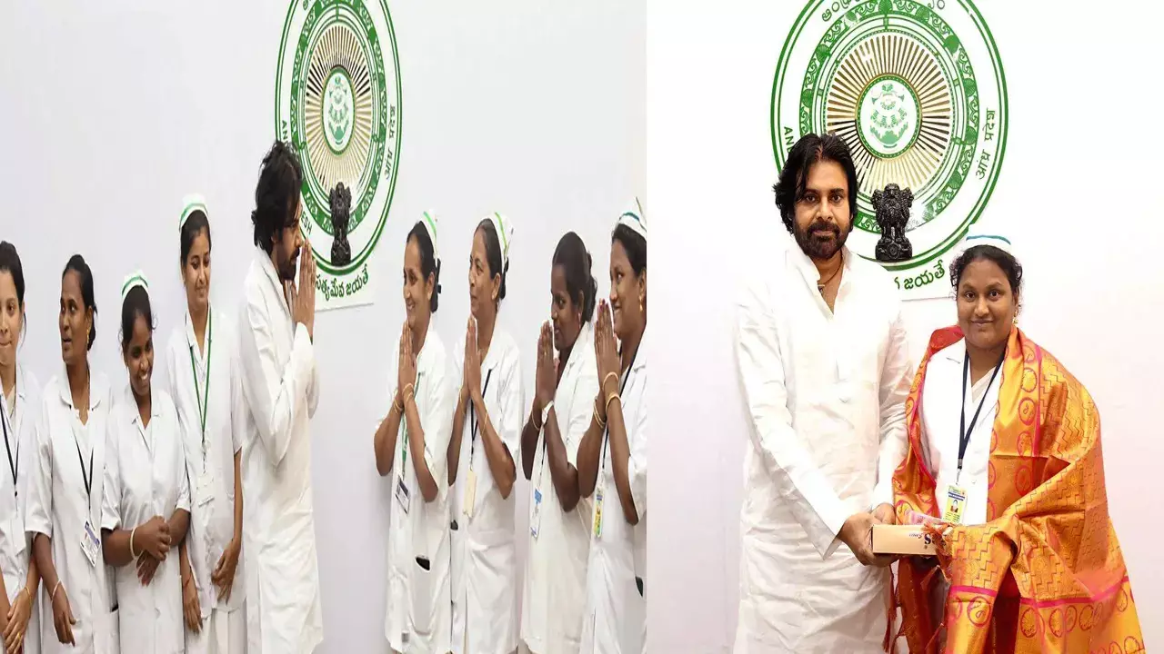 Pithapuram : పిఠాపురం స్టాఫ్ నర్సులను సత్కరించిన పవన్ Pithapuram : పిఠాపురం స్టాఫ్ నర్సులను సత్కరించిన పవన్