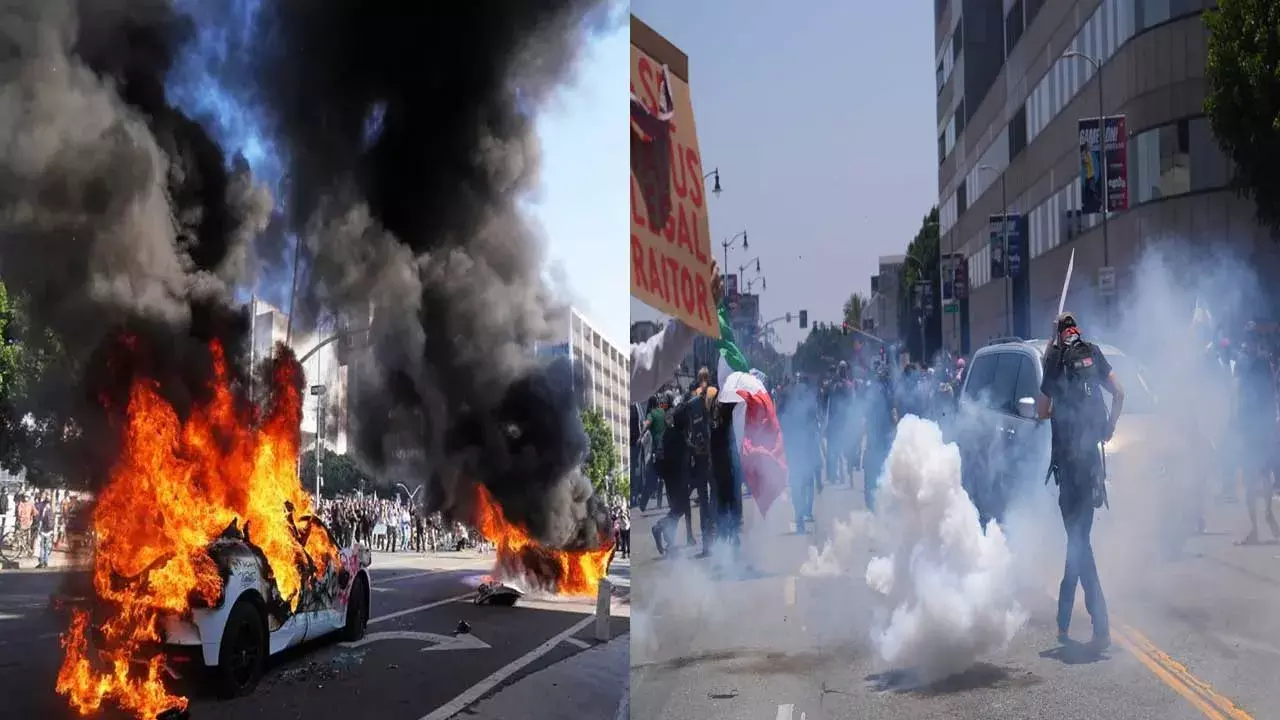 Los Angeles : లాస్ఏంజెలెస్ లో హైటెన్షన్.. నిరసనకారులపై లాఠీచార్జ్ Los Angeles : లాస్ఏంజెలెస్ లో హైటెన్షన్.. నిరసనకారులపై లాఠీచార్జ్