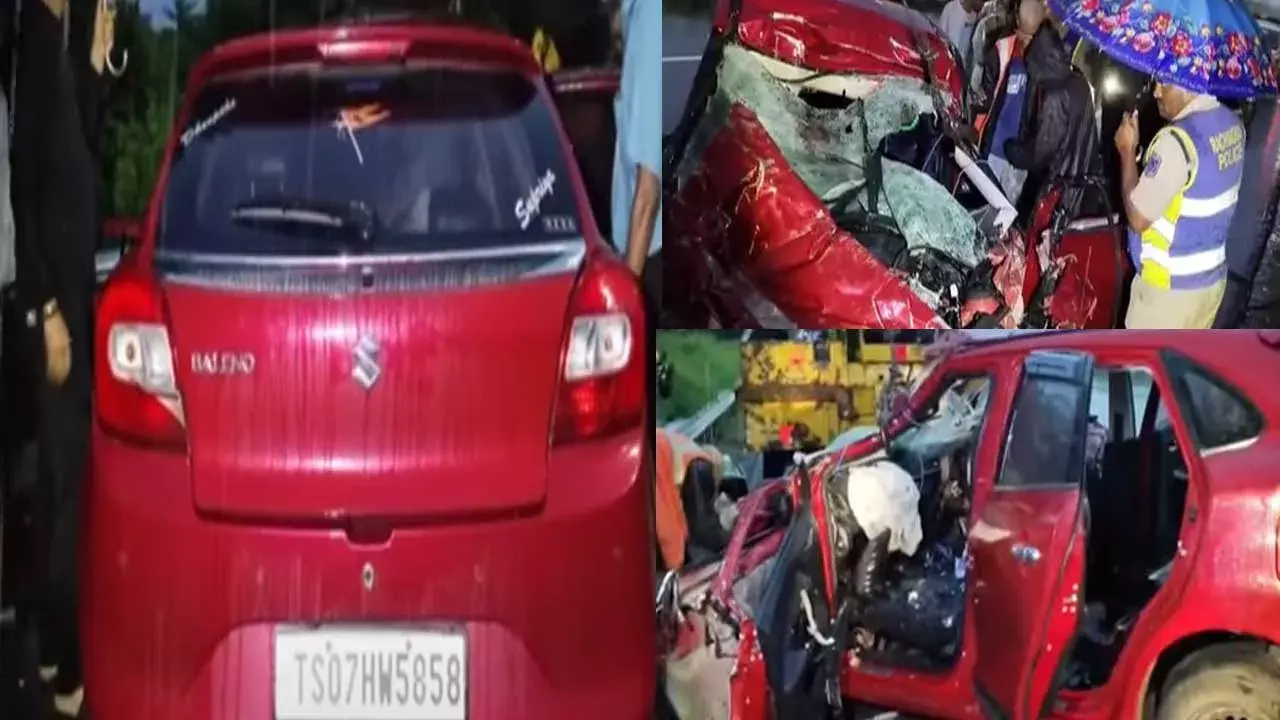 Road Accidents : నెత్తురోడిన హైదరాబాద్ ఓర్ఆర్ఆర్.. లారీని ఢీకొట్టిన కారు.. స్పాట్‌లోనే