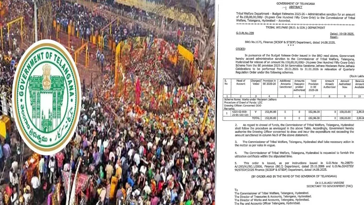 Telangana Government : మేడారం మహా జాతరకు రూ.150 కోట్లు విడుదల చేసిన ప్రభుత్వం Telangana Government : మేడారం మహా జాతరకు రూ.150 కోట్లు విడుదల చేసిన ప్రభుత్వం