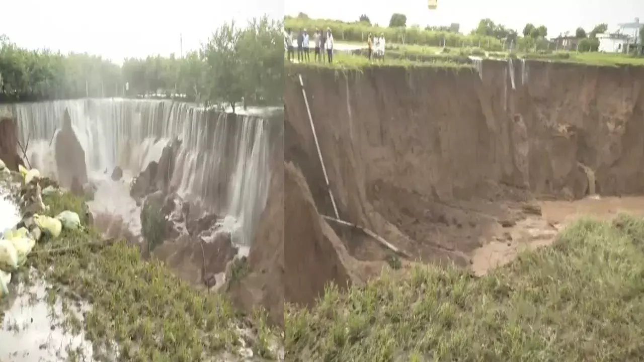 Rajasthan : రాజస్థాన్‌లో భారీ వర్షాలకు పొంగిపొర్లిన సుర్వాల్ డ్యామ్.. 2కి.మీ. మేర గొయ్యి..