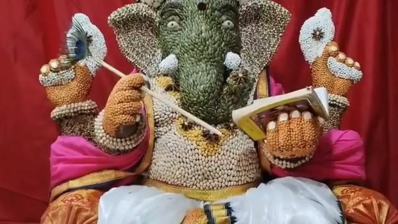 Narsipatnam : పప్పు దినుసులతో వినాయక విగ్రహాం