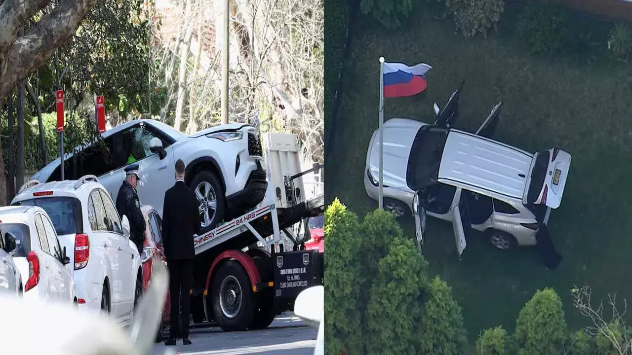 Russian : రష్యా కాన్సులేట్లోకి దూసుకెళ్లిన కారు Russian : రష్యా కాన్సులేట్లోకి దూసుకెళ్లిన కారు