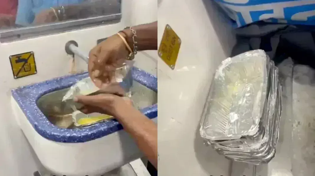 IRCTC: తిని పారేసిన డిస్పోజబుల్‌ కంటైనర్లను కడిగి..!మళ్లీ ప్యాకింగ్..